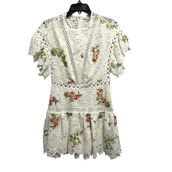 Saylor Robbie White Lace & Embroidered Floral Mini Dress Sz - Picture 1 of 8